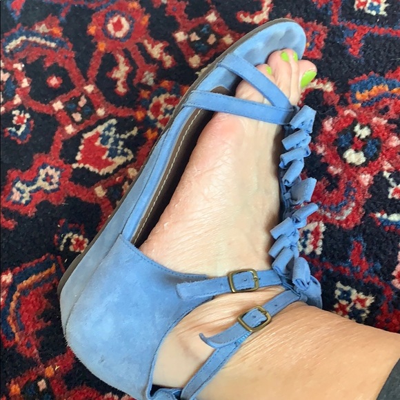 Blue Suede Bow Sandals - Picture 3 of 6